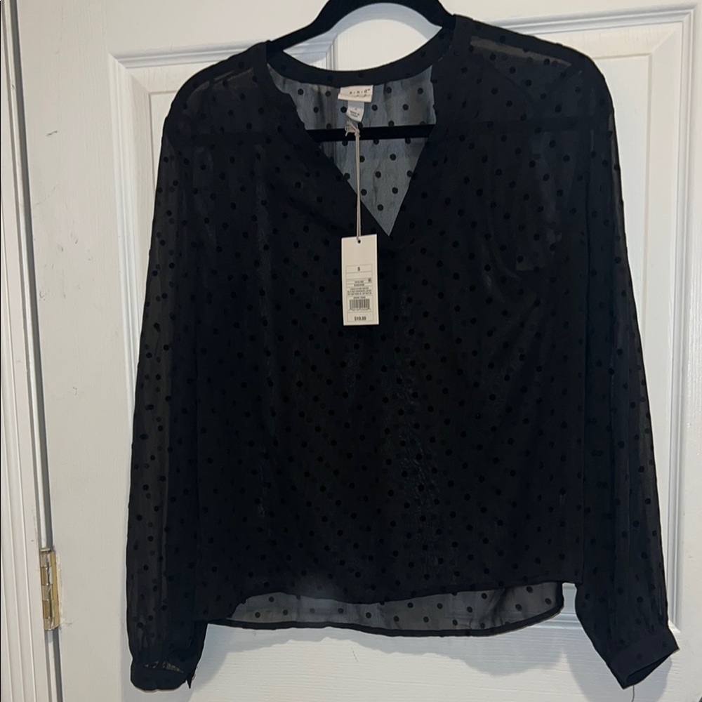 Black Polka Dot Sheer long sleeve beautiful blouse